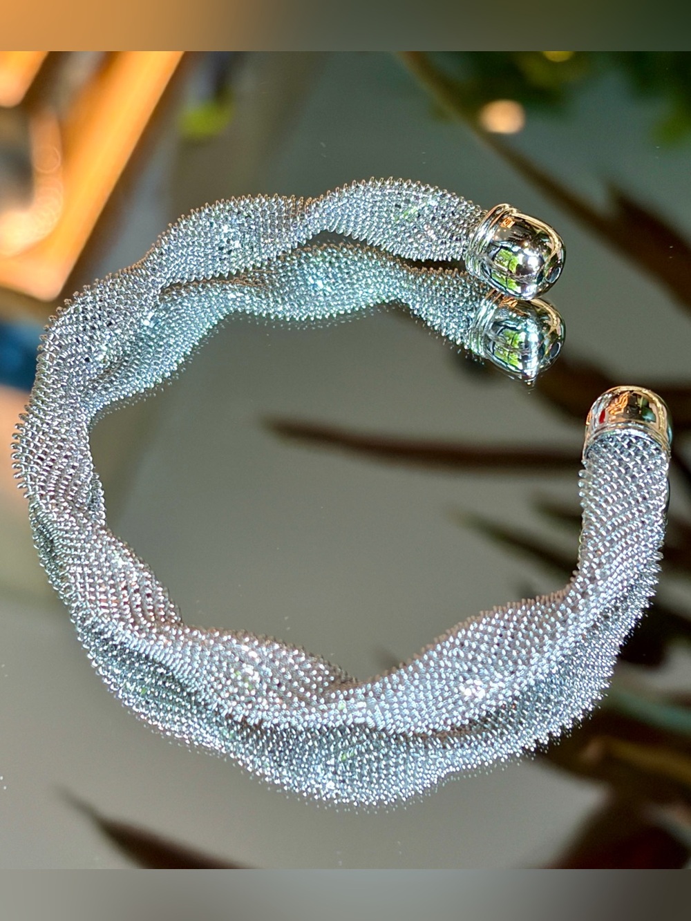 New Silver Tone Twisted Mesh Stainless Steel Cuff Bracelet size S/M